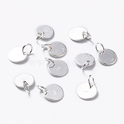 925 Sterling Silver Pendants, Flat Round Charms, Carved with 925, Silver, 8x0.6mm, Hole: 2mm(STER-K167-006B-S)