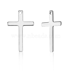 201 Stainless Steel Pendants, Cross, Stainless Steel Color, 25x16x0.9mm, Hole: 1.4mm(X-STAS-L232-022P)