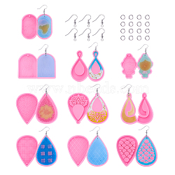 Craftdady DIY Dangle Earring Making Kits, Including 10Pcs Food Grade Pendant Silicone Molds, 50Pcs 304 Stainless Steel Open Jump Rings, 50Pcs Brass Earring Hooks, Hot Pink(DIY-CD0001-30)