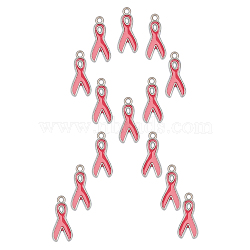 SUNNYCLUE 20Pcs October Breast Cancer Pink Awareness Ribbon Alloy Enamel Pendants, Cadmium Free & Lead Free, Platinum, Pink, 19x8.5x1mm, hole: 2mm(ENAM-SC0001-92)