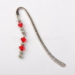 Tibetan Style Bookmarks/Hairpins, with Glass Beads, Red, 84mm(AJEW-JK00057-08)