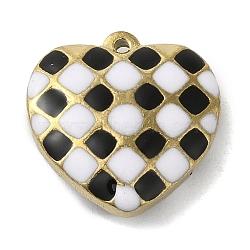 304 Stainless Steel Enamel Pendants, Real 18K Gold Plated, Heart with Tartan Charm, White, 15.5x15.5x4.5mm, Hole: 1.2mm(STAS-E216-02G-01)