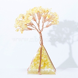 Natural Citrine Tree of Life Feng Shui Ornaments, with Resin Organite Pyramid, Home Display Decorations, 50x50x110mm(TREE-PW0001-19C)