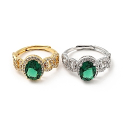 Green Cubic Zirconia Oval Adjustable Ring, Brass Jewelry for Women, Mixed Color, US Size 7 3/4(17.9mm)(RJEW-I087-02)