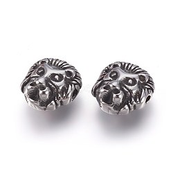 304 Stainless Steel Beads, Lion, Antique Silver, 12x11x6mm, Hole: 1.2mm(STAS-E454-34AS)