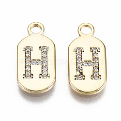 Brass Micro Pave Clear Cubic Zirconia Pendants, Nickel Free, Real 18K Gold Plated, Oval with Word, Letter.H, 16x7.5x1.5mm, Hole: 1.8mm(KK-S360-052H-NF)