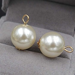 Resin Imitation Pearl Pendants, with Alloy Findings, Round, Golden, 8mm(X-RESI-E014-04G)
