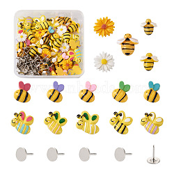 Craftdady 120Pcs DIY Bees & Daisy Shape Sofa Foam Nails Making Kits, Including Iron Flat Head Nails and Resin Cabochons, Mixed Color, 15x10.8mm, Pin: 1.3mm(DIY-CD0001-12P)