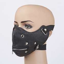 Punk Rock Style PU Leather Mouth Cover, with Iron Findings, Black, 260x135mm(AJEW-D038-03)