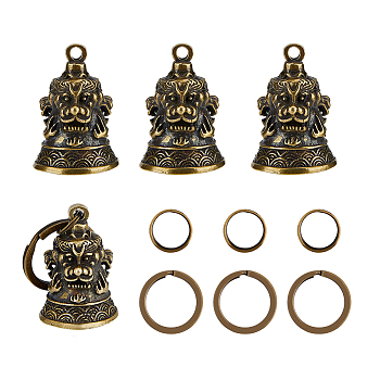 DIY Keychain Making Finding Kit, Including Brass Bell Pendants, Iron Split Key Rings, Antique Golden & Golden, 8Pcs/bag