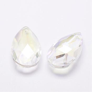 Transparent Glass Pendants, Faceted, teardrop, Clear, 38x22.5~23x13.5~14mm, Hole: 1.5mm