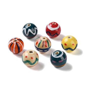 Handmade Porcelain Beads, Famille Rose Porcelain, Round, Mixed Color, 12~13.5mm, Hole: 1.8mm