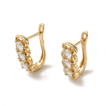 Brass Hoop Earrings, with Glass, Light Gold, 19x8mm