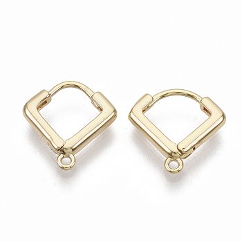 Brass Huggie Hoop Earring Findings, Nickel Free, Real 18K Gold Plated, with Horizontal Loop, 13x13x2.5mm, Hole: 1mm, Pin: 0.8x1mm