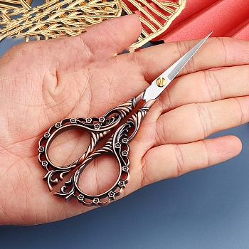 Stainless Steel Scissors, Paper Cutting Scissors, Portable Hollow-out Flower Embroidery Scissors, Red Copper, 125x55mm