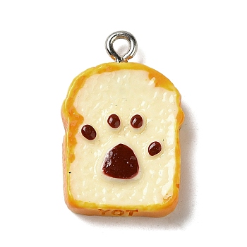 Opaque Resin Imitation Food Pendants, Bread Charms with Platinum Tone Iron Loops, Coconut Brown, 23x15x4mm, Hole: 1.5mm