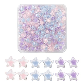 195Pcs 3 Colors Transparent Acrylic Beads, Bead in Bead, Faceted, Star, Mixed Color, 10.5x11x7mm, Hole: 2mm, 65pcs/color