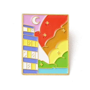 Rainbow Color Pride Colorful Enamel Pin, Gold Plated Alloy Badge for Backpack Clohtes, Moon, 37x28.5x1mm