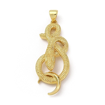 Brass Pendants, Snake with Moon Charm, Golden, 36.5x15x7mm, Hole: 5x3.5mm