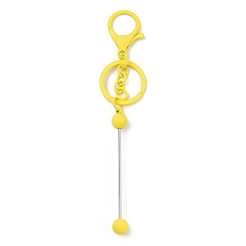 Spray Painted Alloy Bar Beadable Keychain for Jewelry Making DIY Crafts, with Alloy Lobster Clasps and Iron Ring, Yellow, 15.5~15.8cm