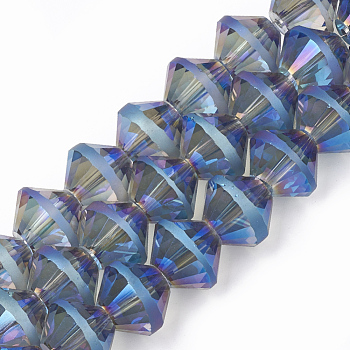 Electroplate Glass Beads Strands, Frosted, Faceted, Bicone, Cornflower Blue, 12x10mm, Hole: 1.4mm, about 50pcs/strand, 20 inch