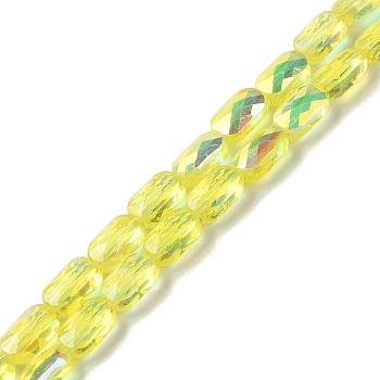 Transparent Electroplate Glass Beads Strands, AB Color, Faceted Rectangle, Yellow, 7x4.5x3.5mm, Hole: 1.2mm, about 77~71pcs/strand, 21.06''~22.44''(53.5~57cm)