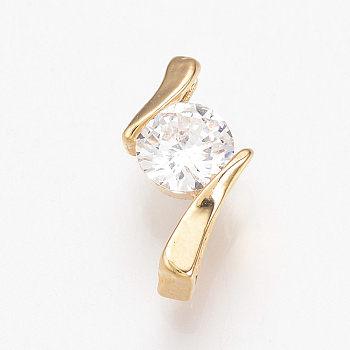Brass Cubic Zirconia Charms, Nickel Free, Real 18K Gold Plated, 13x7x4mm, Hole: 1x4mm
