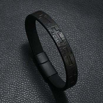 Cross Imitation Leather Flat Cord Bracelet, Black, 8-1/4 inch(21cm)