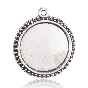 Tibetan Style Alloy Pendant Cabochon Settings, Flat Round, Antique Silver, Tray: 29mm, 42x37x2mm, Hole: 2mm