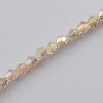 Glass Beads Strands, AB Color Plated, Faceted, Bicone, Beige, 3x3~3.5mm, Hole: 0.5mm, about 125~130pcs/strand, 15.5 inch