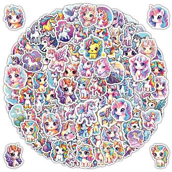 100Pcs Unicorn PVC Adhesive Stickers Set, for DIY Scrapbooking and Journal Decoration, Mixed Color, 45~52.5x35~49.5mm