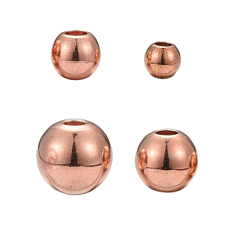 200Pcs 4 Size Brass Spacer Beads, Round, Plated with Light Rose Gold Color, Rose Gold, 3mm/4mm/5mm/6mm, hole: 1~1.5mm, 50pcs/Style