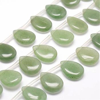 Natural Green Aventurine Beads Strands, Top Drilled Beads, Flat Teardrop, 20x15x6.5mm, Hole: 1.2mm, about 20pcs/strand