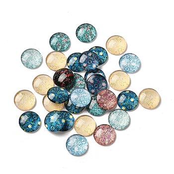 Flatback Half Round/Dome Flower and Plants Pattern Glass Cabochons for DIY Projects, Mixed Color, 20x5.5mm
