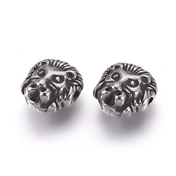 304 Stainless Steel Beads, Lion, Antique Silver, 12x11x6mm, Hole: 1.2mm