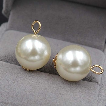 Resin Imitation Pearl Pendants, with Alloy Findings, Round, Golden, 8mm