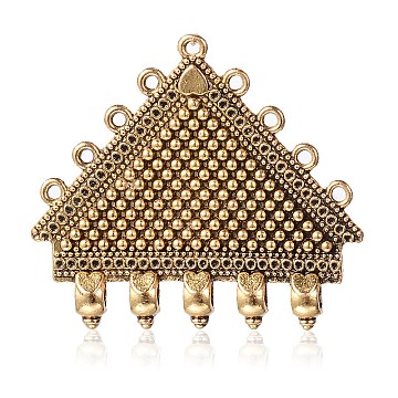 Tibetan Style Alloy Chandelier Components Links, Triangle, Antique Golden, 43x49x3mm, Hole: 2 & 3.5mm(PALLOY-O062-08AG)