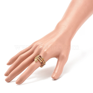3 Uds. 3 anillos de dedo con cuentas de latón y piedras preciosas naturales de estilo con 304 colgantes de corazón de acero inoxidable para mujer(RJEW-JR00470)-3