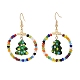 Glass Seed Beaded Ring with Lampwork Christmas Tree Dangle Earrings(EJEW-TA00231)-1