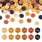 120Pcs 6 Colors 2-Hole Wood Flower Buttons, Mixed Color, 12x12.5x3.5mm, Hole: 1.6mm, 20pcs/color(BUTT-TA0001-40A)