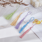 Transparent Acrylic Blank Big Pendants, with Polyester Tassel Decorations, Rectangle, 130~150x6~50x1mm, Hole: 5mm(DIY-LP0001-64)