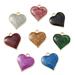 16Pcs 8 Colors Zinc Alloy Pendants, Heart, with Enamel & Glitter Powder, Light Gold, Mixed Color, 17x16x3mm, Hole: 1.8mm, 2pcs/color(ENAM-YW0008-35)