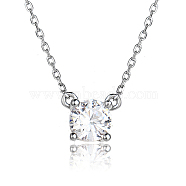 Cubic Zirconia Pendant Necklaces, with Rhodium Plated Sterling Silver Cable Chains for Women, Platinum, 15.75 inch(40cm)(QF2834)