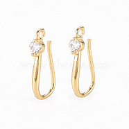 Brass Micro Pave Clear Cubic Zirconia Earring Hooks, with Horizontal Loop, Nickel Free, Real 18K Gold Plated, 17x2.5mm, Hole: 1.2mm, Pin: 0.7mm(X-ZIRC-S068-006-NF)