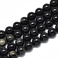Natural Golden Sheen Obsidian Strands Beads, Round, 10mm, Hole: 1.2mm, about 39pcs/strand, 14.96 inch~15.75 inch(38~40cm)(G-R485-09-10mm)