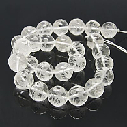Natural Quartz Crystal Beads Strands, Rock Crystal Beads, Round, Carved Dragon Pattern, 14mm, Hole: 2mm, about 28pcs/strand, 15.4 inch(G-Q844-14mm)