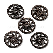 Walnut Wood Hollow Pendants, Gear Charms with Sun, Undyed, Coffee, 23.5x2.5mm, Hole: 3mm(WOOD-G018-04-1)