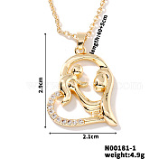 Simple and Elegant Brass Pave Clear Cubic Zircon Mother and Kid Heart Pendant Necklaces for Mother's Day, Golden, 15.75 inch(40cm)(TM6595-3)