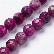 Natural Silver Leaf Jasper Beads Strands, Dyed, Round, Faceted, Medium Violet Red, 8~8.5mm, Hole: 1mm, about 24pcs/strand, 7.7 inch(19.8cm)(G-K181-M01)