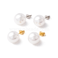 6 Pair Shell Pearl Round Ball Stud Earrings, 304 Stainless Steel Post Earrings for Women, White, Mixed Color, 24x12mm, Pin: 1mm(EJEW-A067-18B)